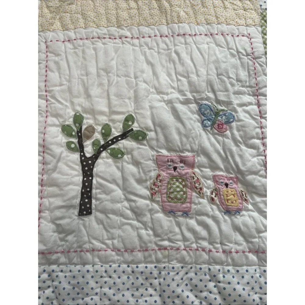 Pottery‎ Barn Kids Hayley Owl Birds Floral 50/36” Baby Toddler Crib Quilt